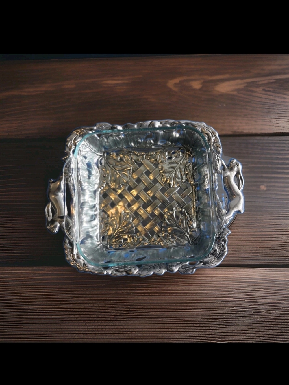 ARTHUR COURT BUNNY ALUMINUM HOLLOWWARE SQUARE CASSEROLE HOLDER